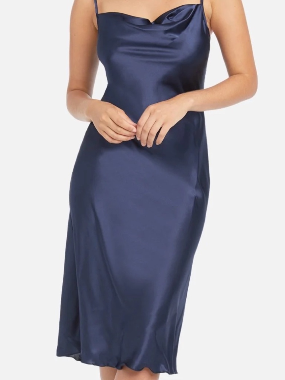 NWT Bebe Navy Satin Cowl Neck Midi Slip Dress XL